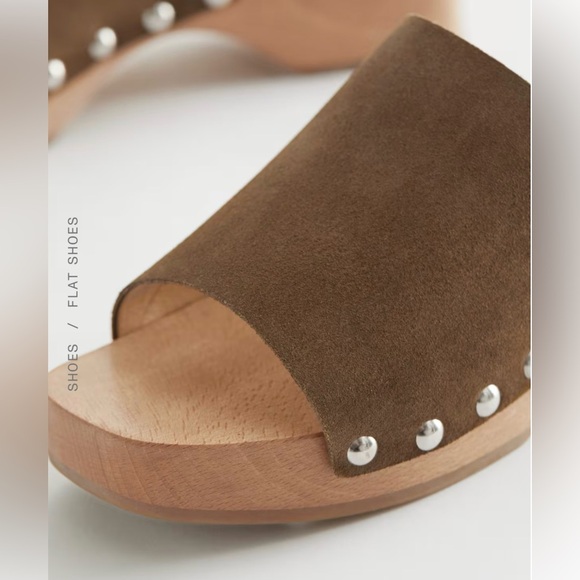 & other stories STUDDED SUEDE WOODEN CLOGS size 38 - Picture 2 of 9